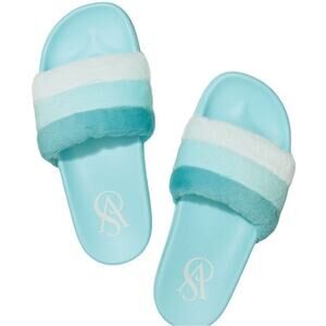 Victoria's Secret Striped Faux Fur Slides size Large